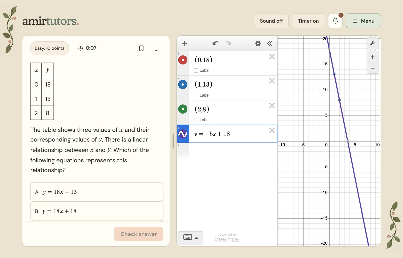 A College Board question open in the practice workspace beside the calculator.